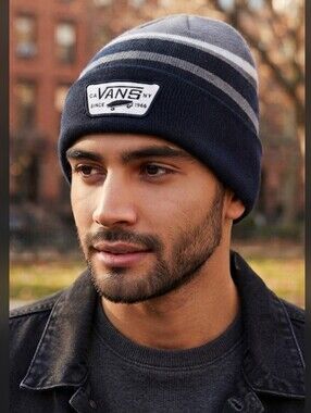 Vans Stackton Stripe Milford Beanie Gray Black White OS